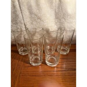 Vintage Javit "Rain" Highball Glass Set of 6- MCM Hand Cut Etched Tumbler